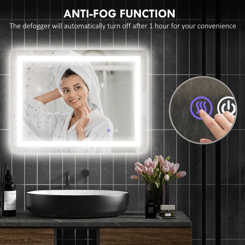 HOMCOM Dimmable Bathroom Mirror with Lights, 32" x 24" Backlit/Front Lit LED Mirror, Anti-Fog, Memory, Infinite Color Temp