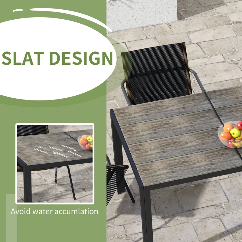 Outsunny Patio Table for 6 with Aluminum Frame, Faux Wood Tabletop, Rectangular Outdoor Table for Backyard, Lawn, Balcony, Gray