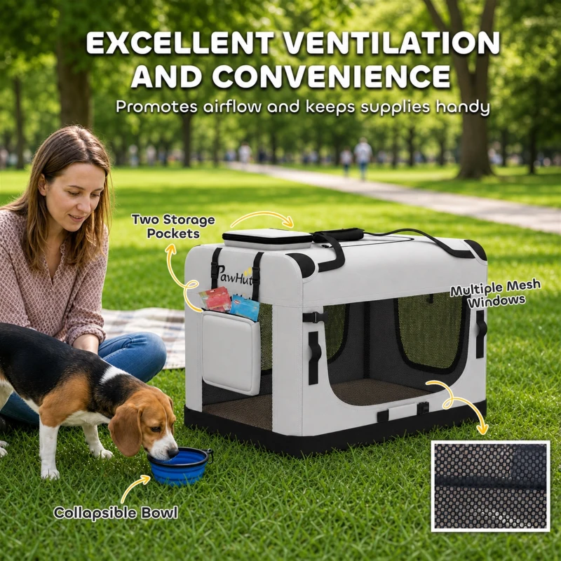 PawHut Pet Carrier Bag, Soft-Sided Dog Carrier for Small to Large Dogs, Portable Pet Travel Bag, Light Grey