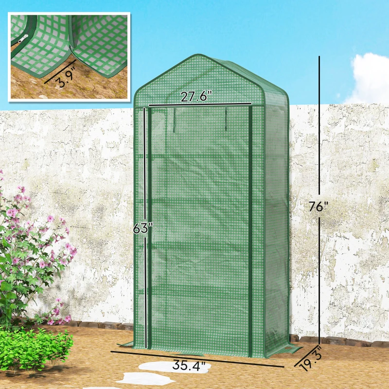 Outsunny 5 Tier Mini Greenhouse, Small Portable Greenhouse with PE Cover, Roll-Up Zippered Door, 76" x 35.4" x 19.3", Green