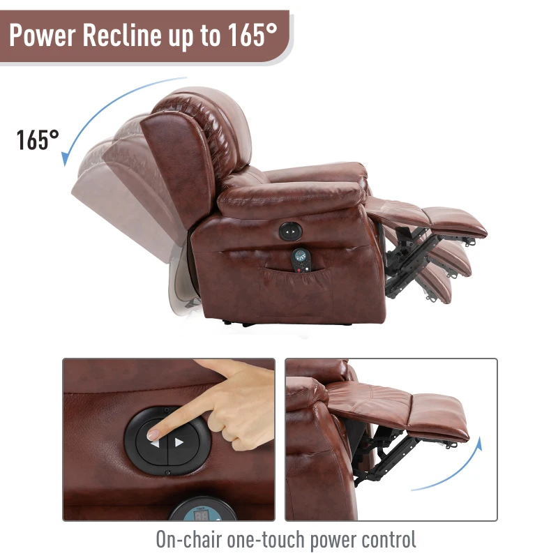 HOMCOM Vibration Massage Recliner Chair for Living Room with Heat,   Single Sofa, PU Leather Power Reclining Chair, Home Theater Seating with Footrest, Brown