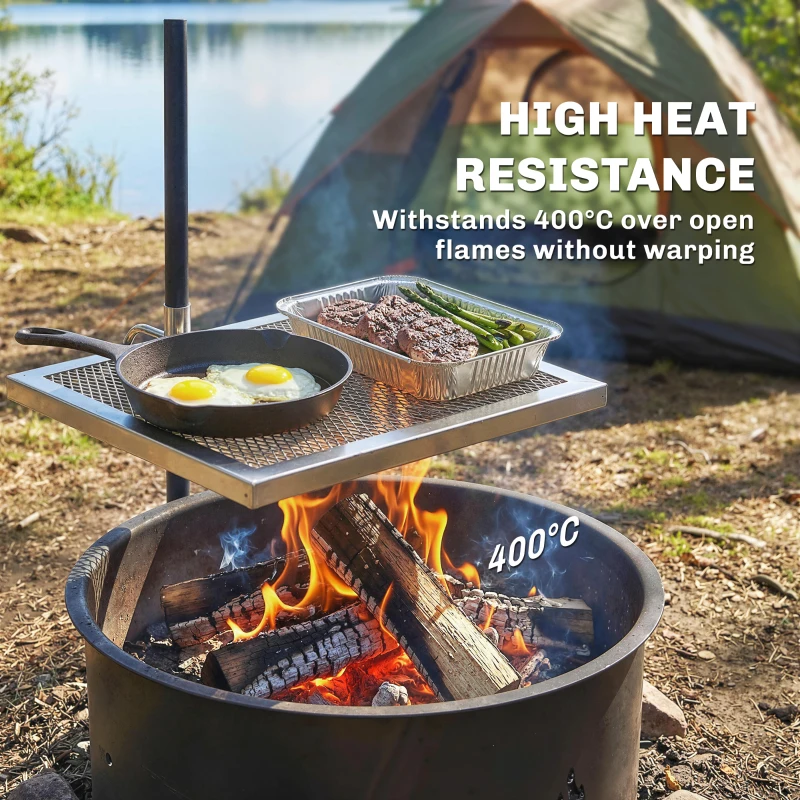 Outsunny Swivel Campfire Grill, 360° Adjustable Heavy Duty Chrome-Plated Steel Campfire Cooking Grate, Silver