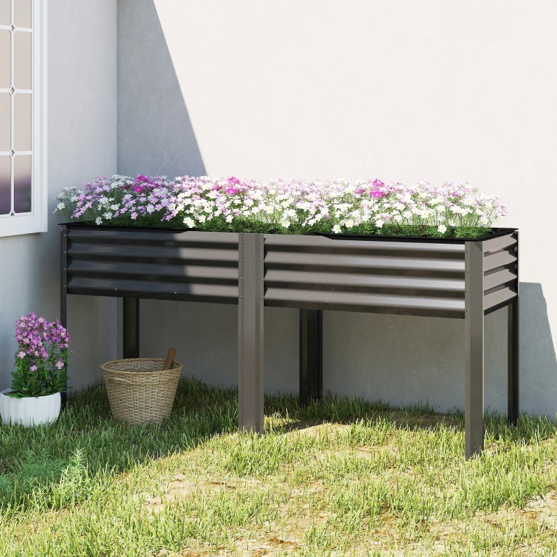 Outsunny Galvanized Raised Garden Bed with Legs, 71" x 22" x 31.5" Raised Planter Box with Reinforced Bars and Non-Woven Fabric