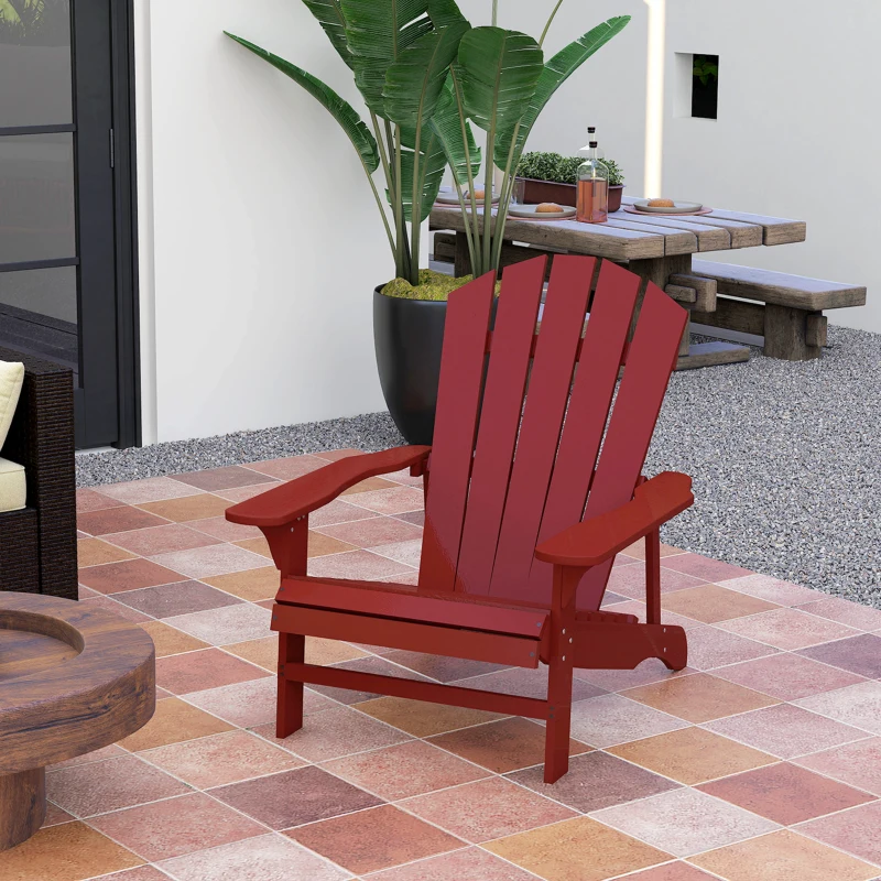 Outsunny Wood Adirondack Chair, Outdoor Patio Muskoka Chair with Slatted Design for Deck, Garden, Backyard, Fire Pit, Red