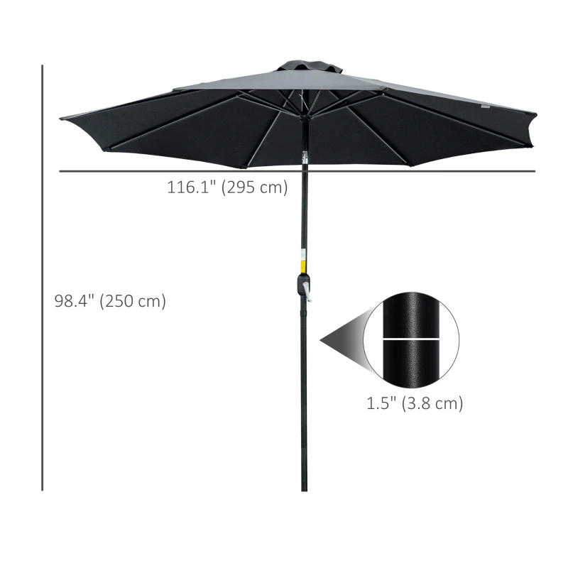Outsunny 10' x 8' Round Market Umbrella, Patio Umbrella with Crank Handle and Tilt, Outdoor Parasol for Garden, Black