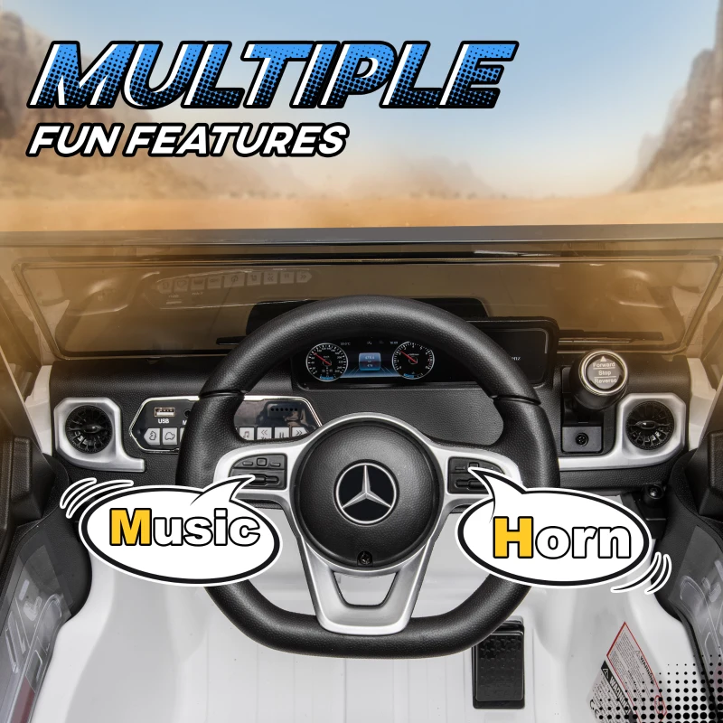 Aosom Mercedes Benz G500 Licensed 12V Kids Ride on Car with Remote Control, Music, Lights, MP3 for 37-96 months, White