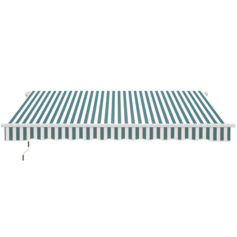 Outsunny 12' x 10' Retractable Awning Patio Awnings Sun Shade Shelter with Manual Crank Handle, Green and White