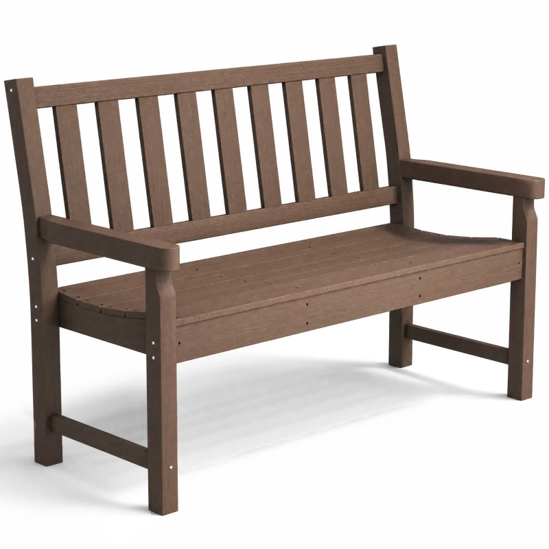 Outsunny 2-Person Garden Bench, HDPE Outdoor Bench with 530 lbs Capacity, Curved Seat for Backyard, Park, Porch, Lawn, Brown