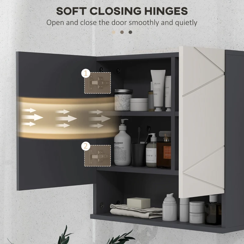 kleankin Medicine Cabinet, Wall Mounted Medicine Cabinet with Mirror with Mirrored Door, Adjustable Shelf and Soft Close Mechanism, Light Grey
