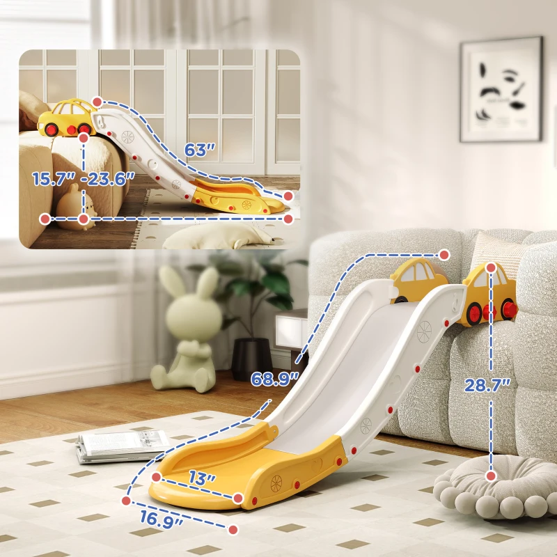 Qaba Extra Length Toddler Slide for Bed, Sofa, Easy to Assemble, Yellow
