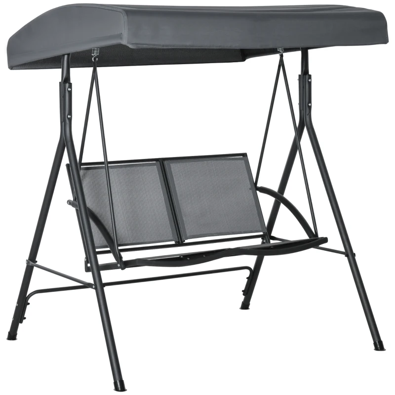 Outsunny 2-Seat Patio Swing Chair, Outdoor Porch Swing Glider w/ Tilting Canopy and Weather Resistant Steel Frame, Dark Grey