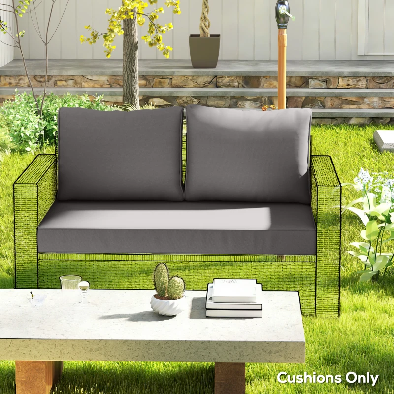 Outsunny 2 Seater Outdoor Seat Cushions with Backrest, Loveseat Double Sofa Outdoor Furniture Cushions, Light Grey