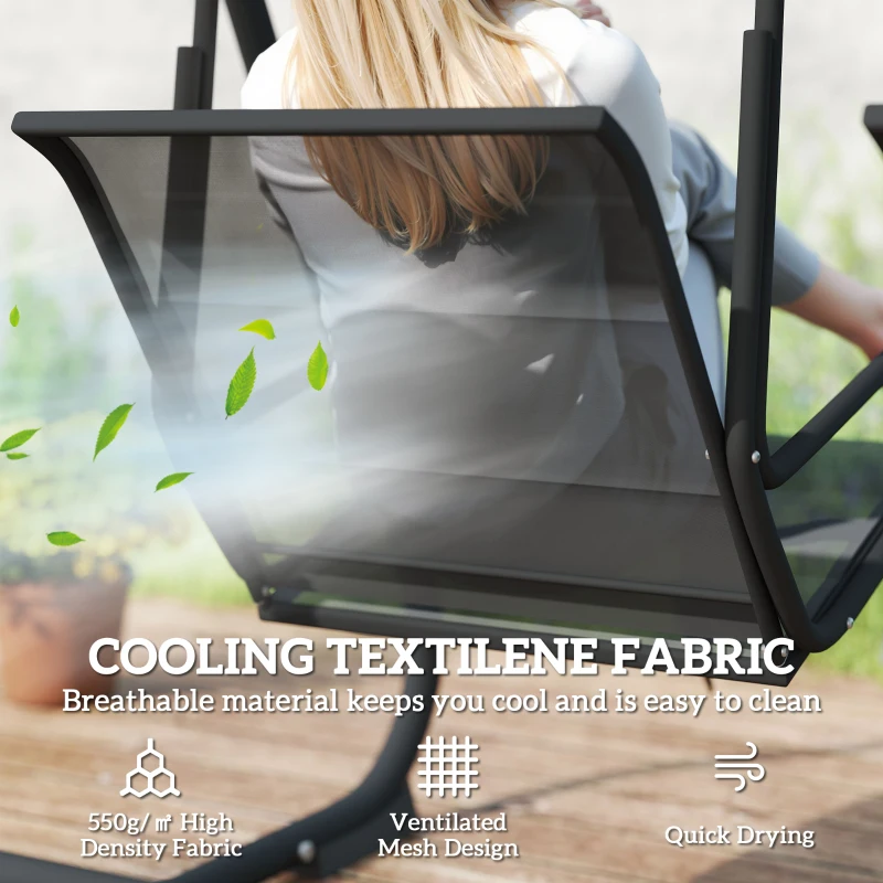 Outsunny Patio Swing Chair w/Adjustable Canopy Outdoor Porch Swing w/Dual Independent Seats 2-Seat Grey