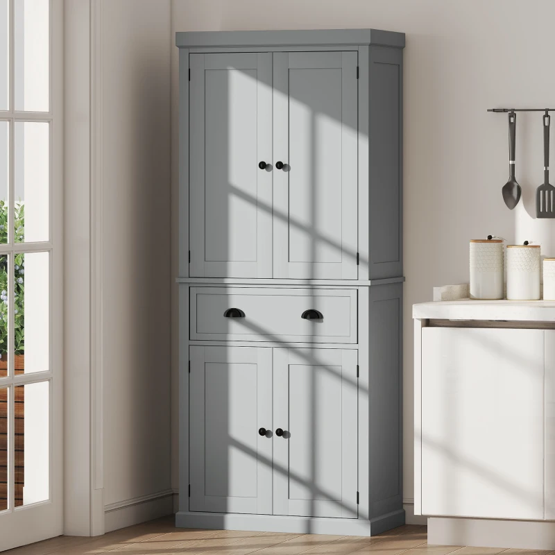 HOMCOM 72.5" Kitchen Cabinet, Pantry Storage Cabinet with Doors and Shelves, Freestanding Food Pantry Cabinet, Gray