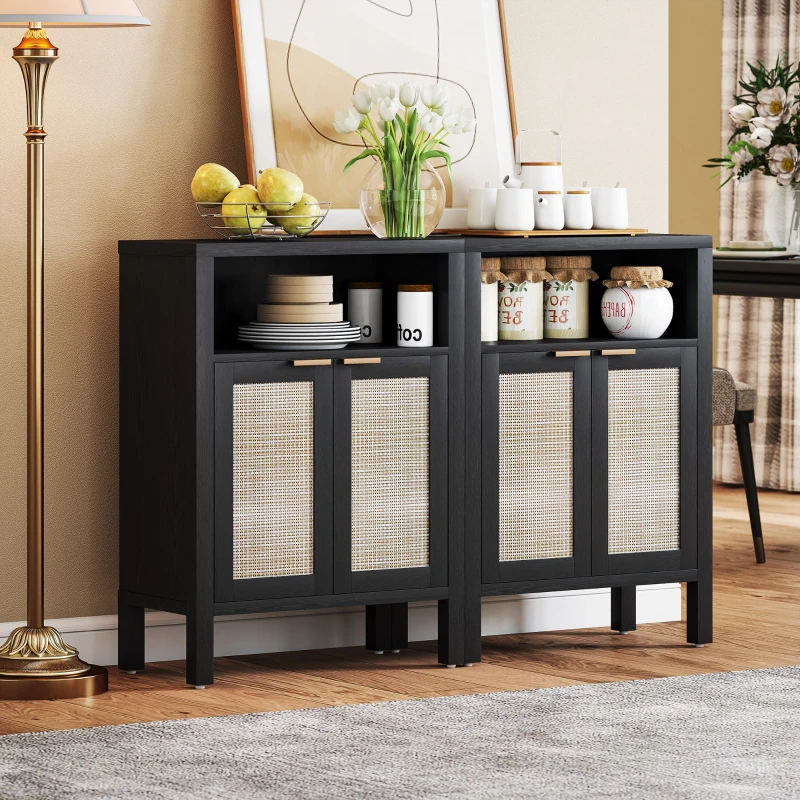 HOMCOM Sideboard Buffet Cabinet with Storage, Modern Accent Cabinet with Adjustable Shelf, Coffee Bar Cabinet, Distressed Black