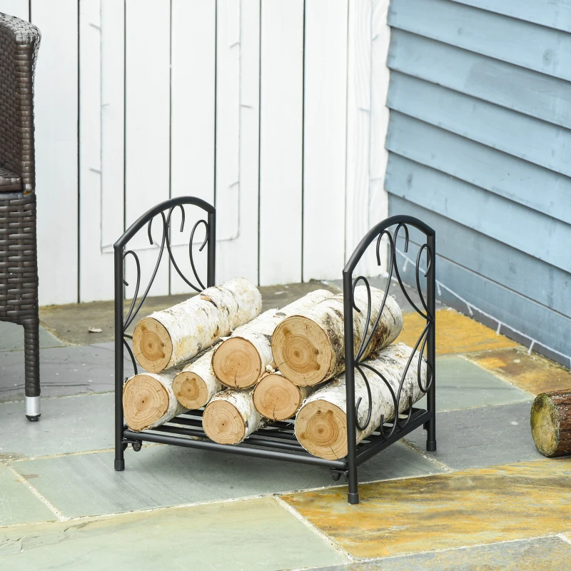 Outsunny 16" Heavy Duty Metal Fireplace Log Holder, Firewood Rack Outdoor for Fireplace Storage, Black