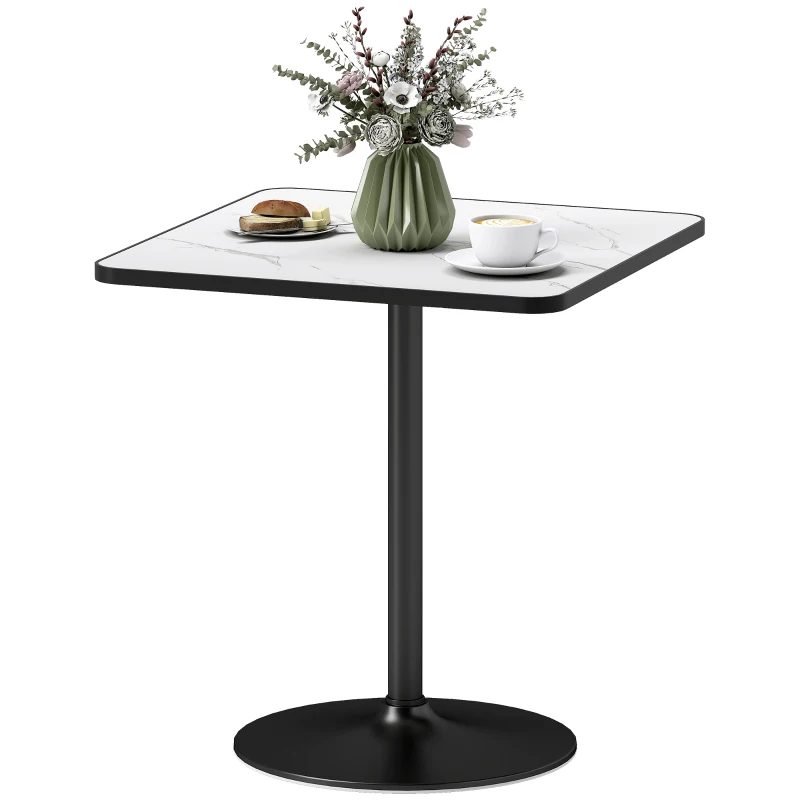HOMCOM Dining Table for 4, Modern Kitchen Table with Marble Effect Tabletop and Round Base, White