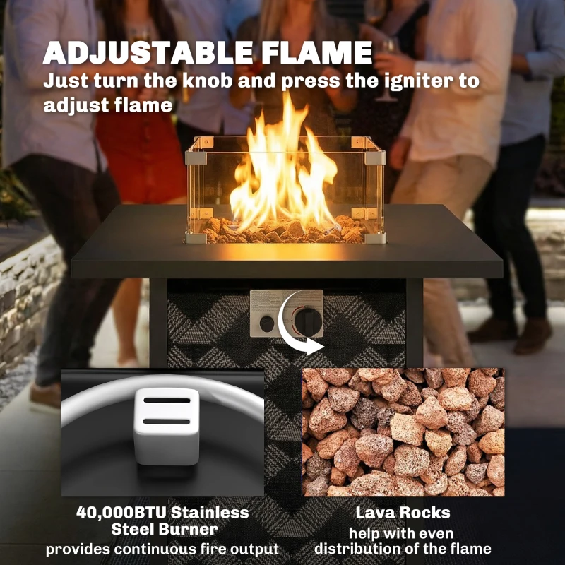 Outsunny Propane Fire Pit Table, 28 Inch Gas Fire Pit with Explosion-Proof Net and Glass Wind Guard, Gas Tank Holder