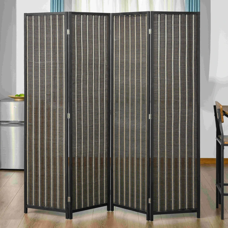 HOMCOM 4 Panel Room Divider, 6 Ft Tall Indoor Portable Folding Privacy Screens, Bamboo Hand-Woven Freestanding Partition Wall Divider for Home Office, Brown