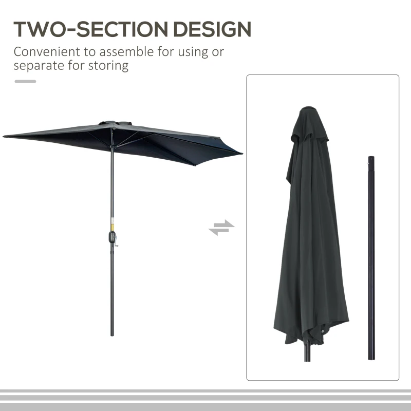Outsunny 9.8ft Half Umbrella Semi Round Patio Parasol with Crank Handle, Top Vent for Garden, Balcony- NO BASE INCLUDED, Black