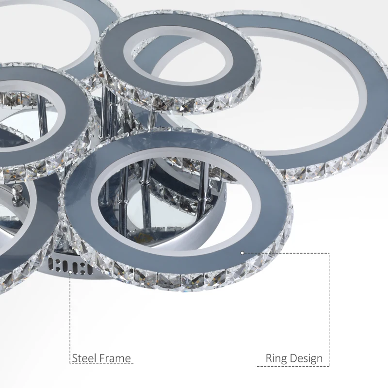 HOMCOM Elegant LED Chandelier with 6 Rings, Ceiling Light with Cool White Lighting for Living Room, Dining Room, or Bedroom, Silver