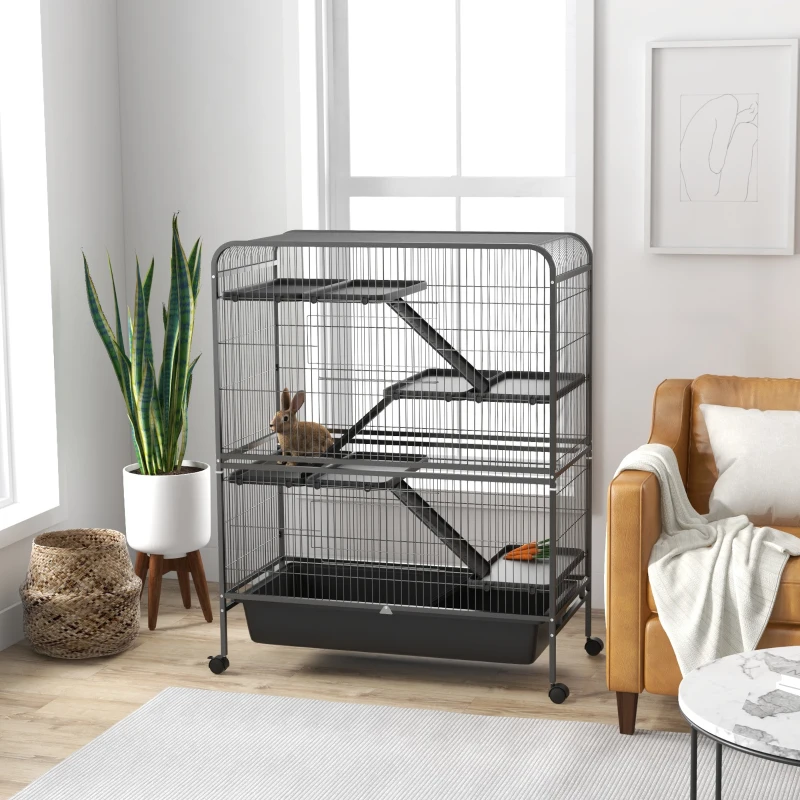 PawHut 53.5"H Small Animal Cage 5-Level Metal Ferret Cage for Rabbits