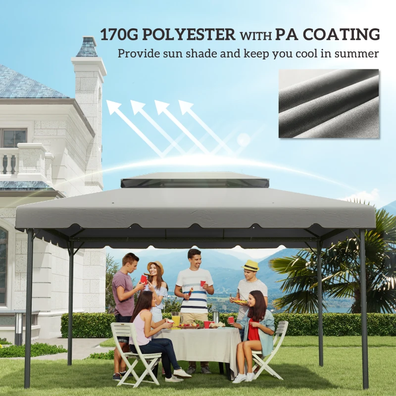 Outsunny 13' x 10' Gazebo Replacement Canopy, Gazebo Top Cover with Double Vented Roof for Garden Patio(TOP ONLY), Grey