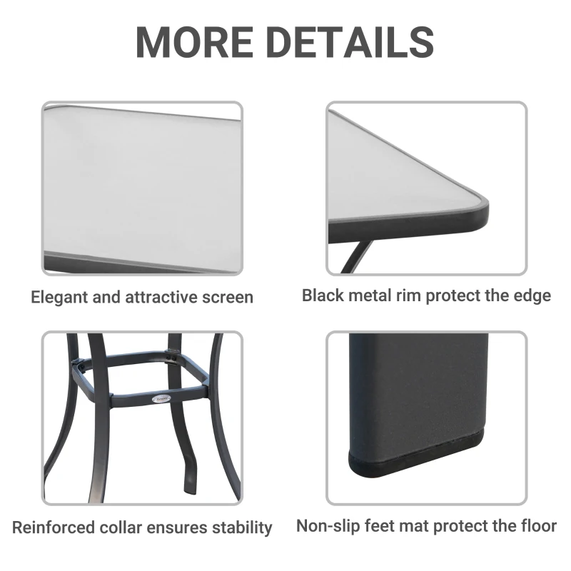 Outsunny 27" Square Bistro Table Garden Dining Table Outdoor Tempered Glass Table
