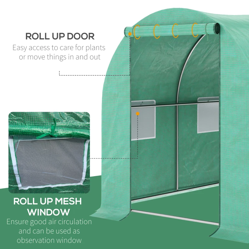 Outsunny 15' x 7' x 6.5' Walk-in Tunnel Hoop Greenhouse, Green House for Outside with PE Cover, Steel Frame, Green