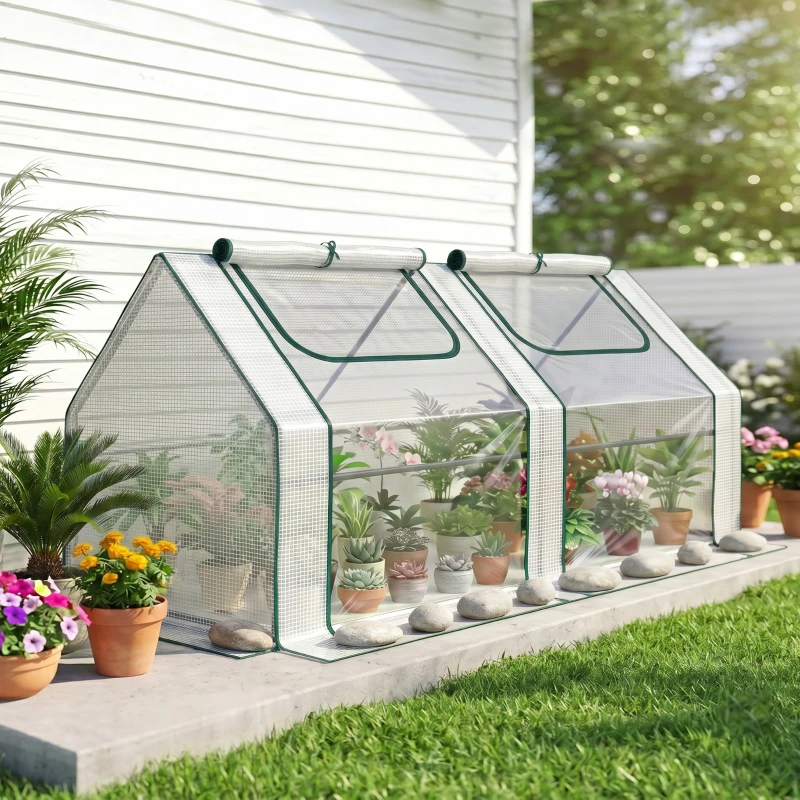 Outsunny 6' x 3' x 3' Portable Greenhouse, Garden Hot House with Two PE/PVC Covers and 2 Roll Up Windows, Clear