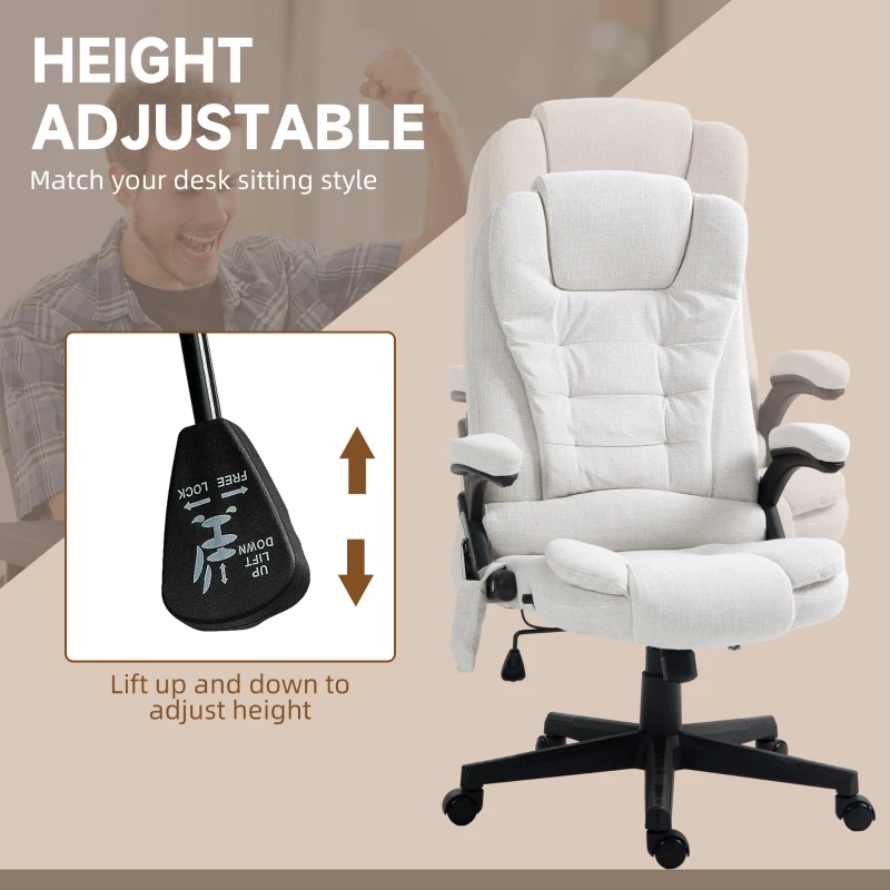 Vinsetto Reclining Massage Office Chair, Executive Office Chair with High Back, Swivel Wheels, White