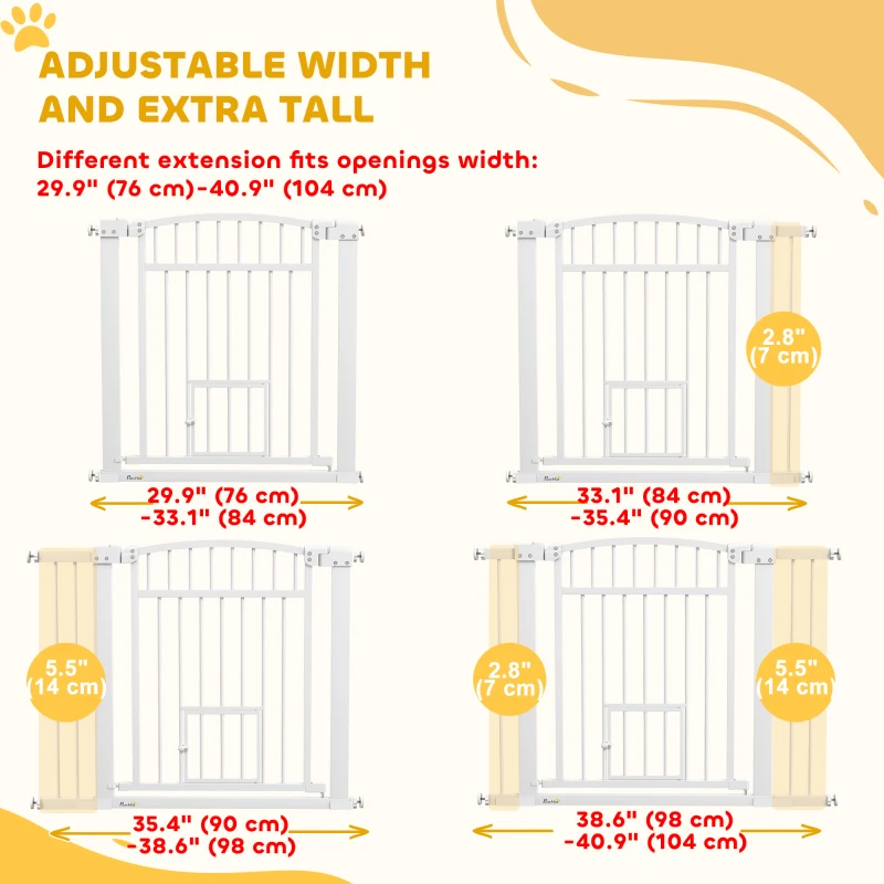PawHut 30"-41" Extra Wide Pet Gate with Small Door, 30" H Dog Gate with 3-Inch and 5.5-Inch Extension Kit