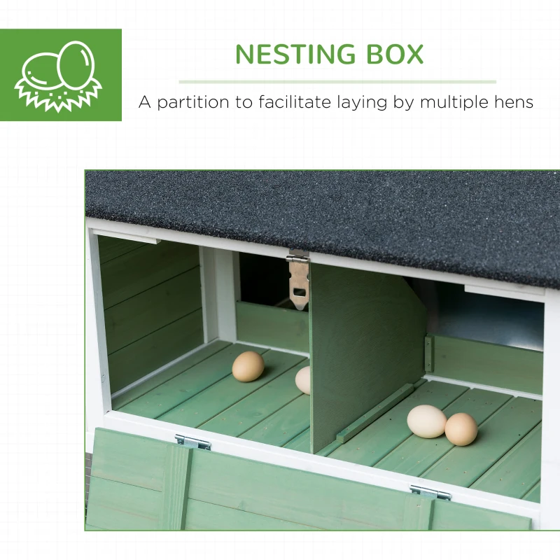 PawHut 44" Chicken Coop, Wooden Chicken House Hen Run, Rabbit Hutch with Nesting Box, Removable Tray, Asphalt Roof, Planting and Lattice, Green