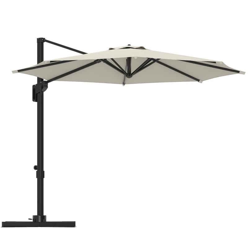 Outsunny 10' Offset Patio Umbrella Cantilever Umbrella with Aluminium Pole 360° Rotation and Tilt Adjustment, White