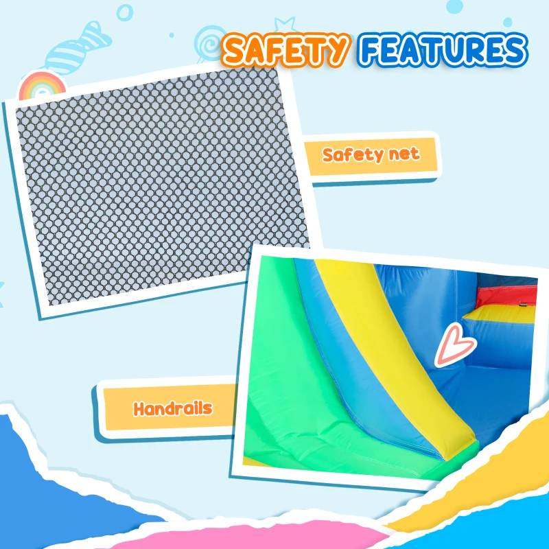 Qaba Inflatable Water Slide Bounce House w/ 550W Blower, Large Trampoline, Splash Pool, Basketball Hoop, Dart Board