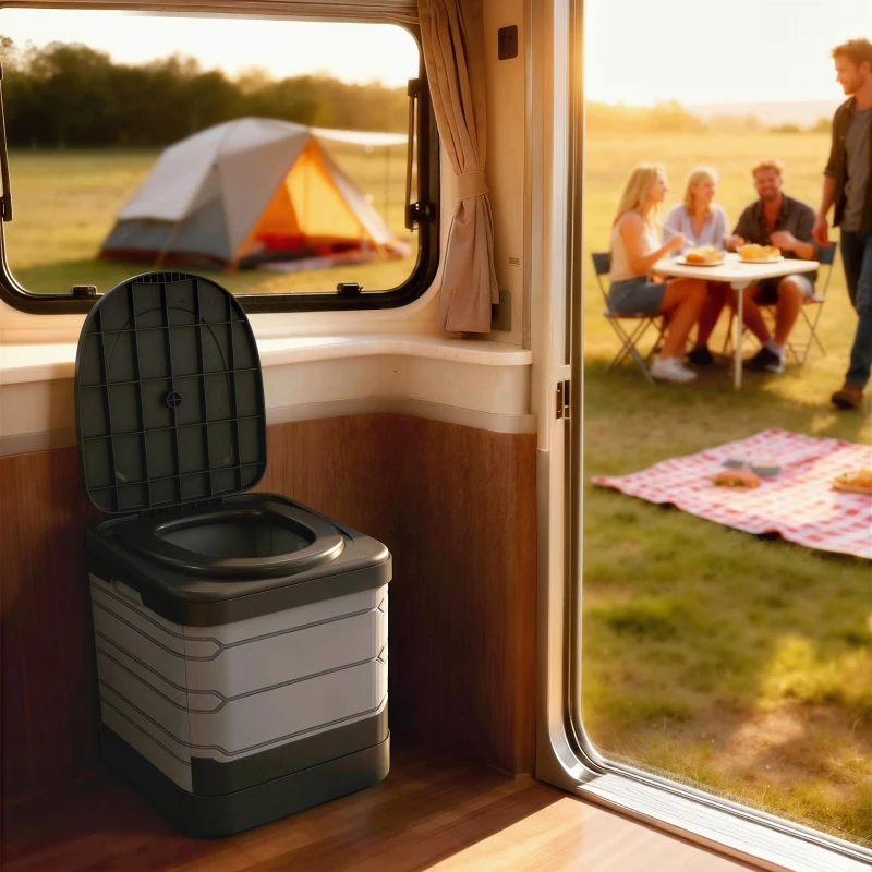 Outsunny Portable Toilet for Adults Foldable Porta Potty 12 Coagulant Packets for Camping Travel RV Outdoor Use