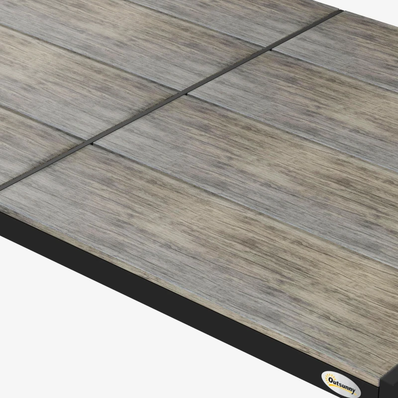 Outsunny Patio Table for 6 with Aluminum Frame, Faux Wood Tabletop, Rectangular Outdoor Table for Backyard, Lawn, Balcony, Gray