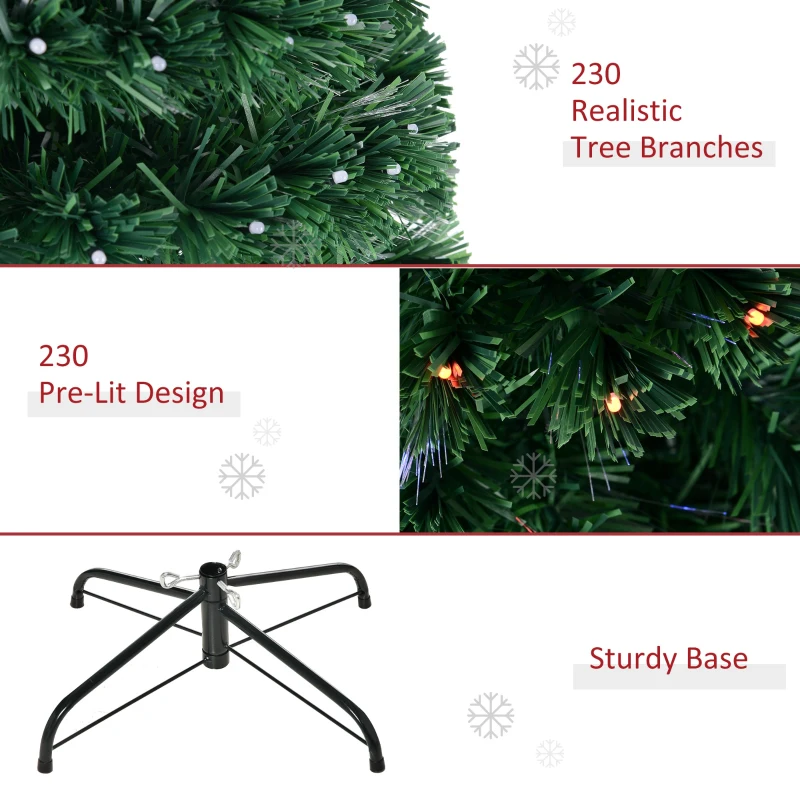 HOMCOM 6 FT Fiber Optic Artificial Fir Christmas Tree, LED Pre-Lit Holiday Decoration with 230 Lights and Branch Tips