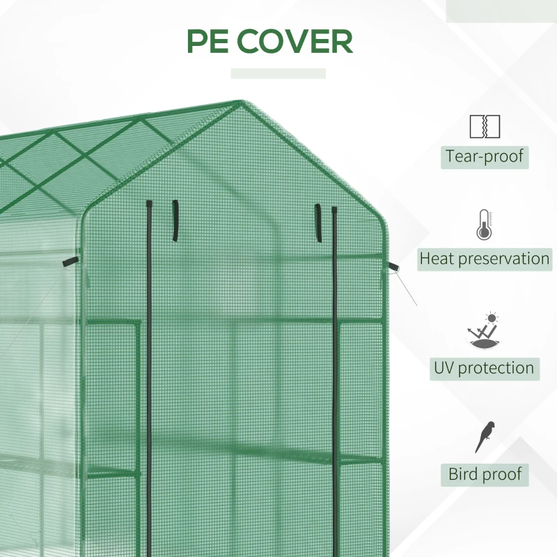 Outsunny 7' x 5' x 6' Walk-in Greenhouse for Outdoors with Mesh Door and Windows, 18 Shelf Hot House with Trellis, Green