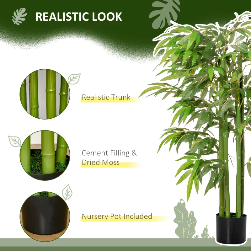 HOMCOM 4.6FT Artificial Bamboo Tree Faux Decorative Plant in Nursery Pot for Indoor Décor