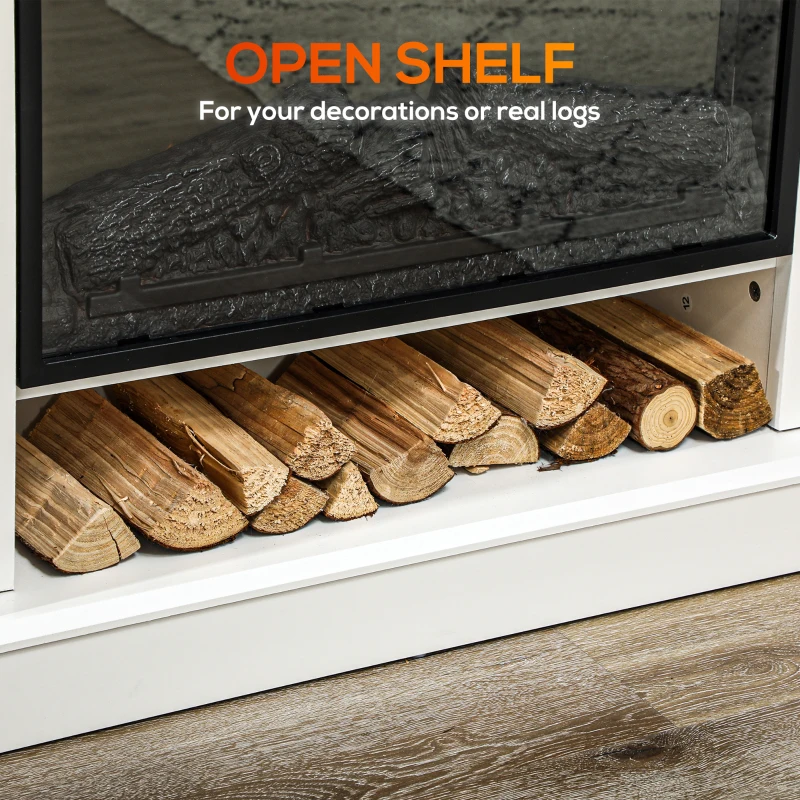 HOMCOM 46" Electric Fireplace with Mantel and Shelf, 1400W Fireplace Heater with Realistic Log and Flame Effect, White