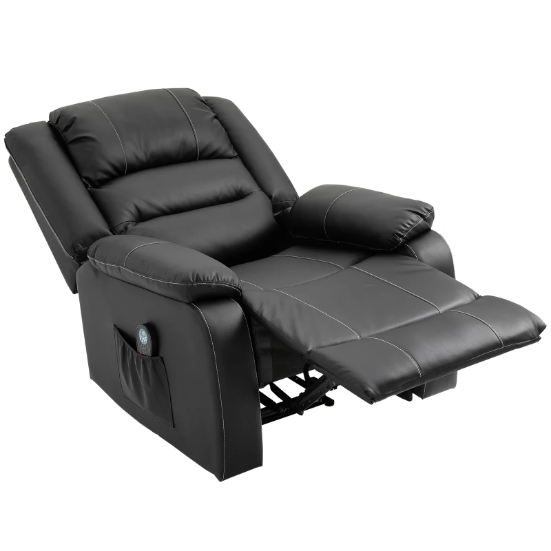 HOMCOM Vibrating Massage PU Leather Recliner Chair with Footrest, Remote Control, and 8 Massaging Points, Black