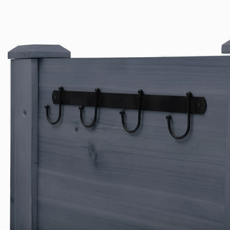 Outsunny Wooden Raised Garden Plant Stand Outdoor Tall Flower Bed Box with Hooks, 48" x 24" x 32", Grey