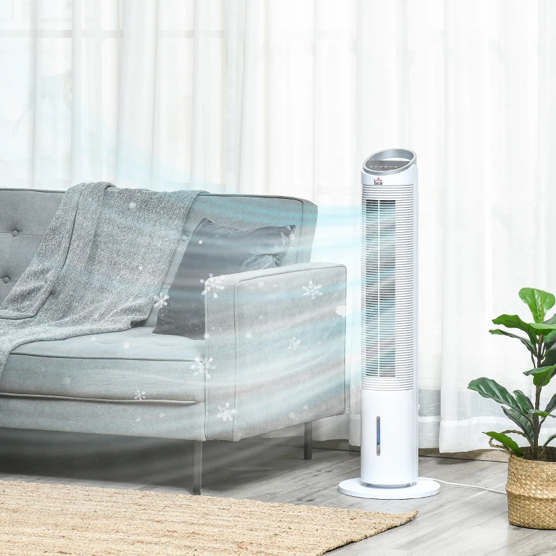 HOMCOM 3-In-1 Evaporative Air Cooler, Oscillation Cooling Fan, Swamp Cooler with Ice Packs, Remote Control, Timer, 3 Modes and 3 Speeds, White