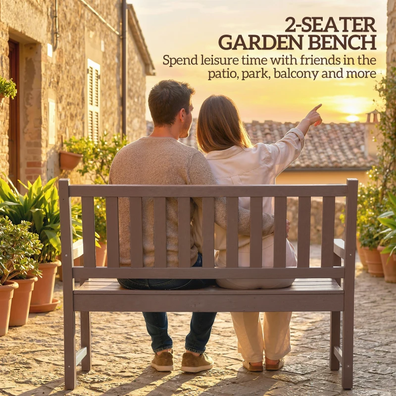 Outsunny 2-Person Garden Bench, HDPE Outdoor Bench with 530 lbs Capacity, Curved Seat for Backyard, Park, Porch, Lawn, Brown