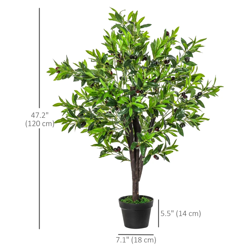 HOMCOM 4FT Artificial Olive Tree, Faux Decorative Plant in Nursery Pot for Indoor or   Décor, Green