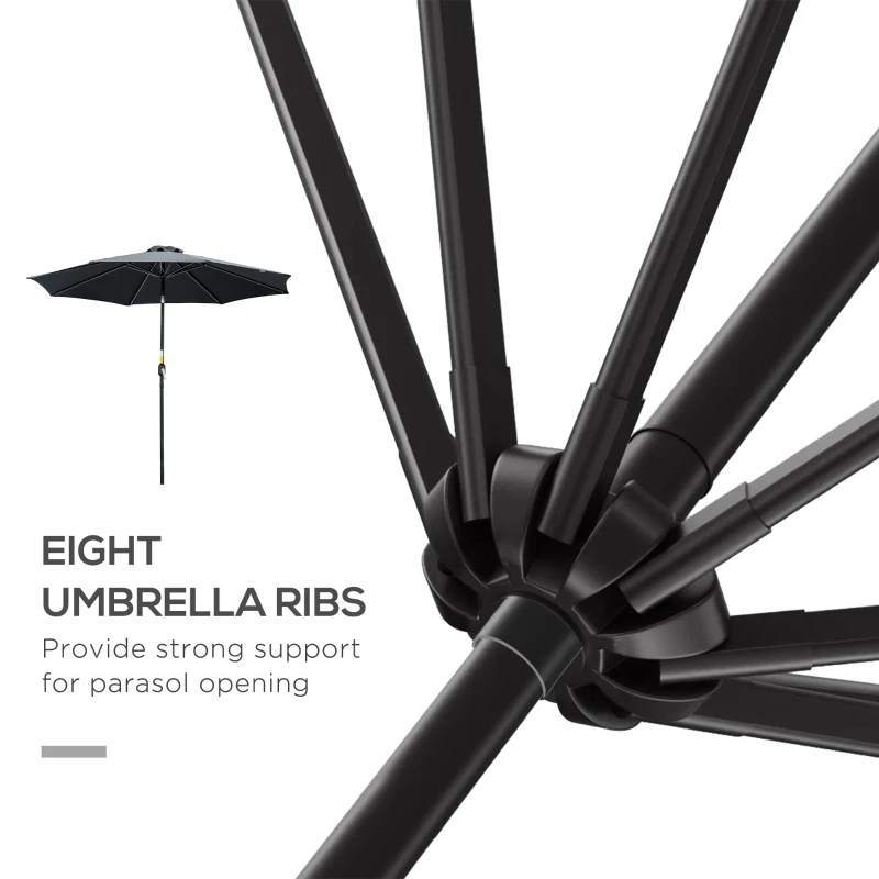 Outsunny 10' x 8' Round Market Umbrella, Patio Umbrella with Crank Handle and Tilt, Outdoor Parasol for Garden, Black