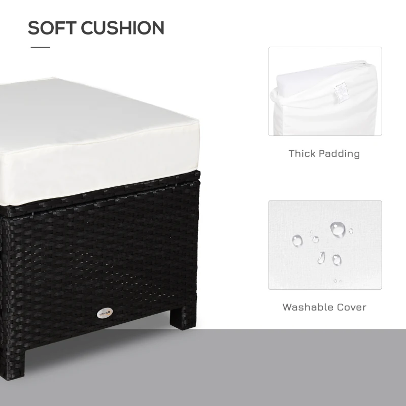 Outsunny 20" Patio Wicker Ottoman, Multipurpose Outdoor PE Rattan Footrest, Additional Seating, Side Table with Soft Cushion, Black, Cream White