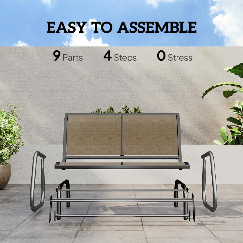Outsunny 2-Person Outdoor Glider Bench, Patio Double Swing Rocking Chair Loveseat with  Steel Frame, Light Mixed Brown