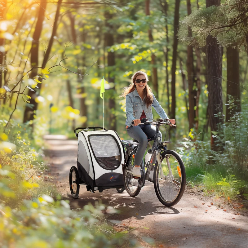 Aosom Bike Trailer for Kids 3 In1 Foldable Child Jogger Stroller Baby Stroller Transport Carrier with Shock Absorber System Rubber Tires Adjustable Handlebar Kid Bicycle Trailer White and Grey